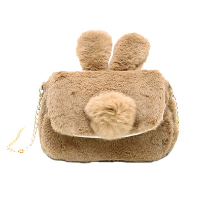 

Cute Women Solid Color Plush Ball Rabbit Shoulder Bag Chain Crossbody Coin Pouch