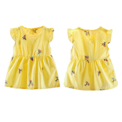 

Summer Baby Girls Cotton Sailboat Pattern Dress Flare Sleeve Sleeveless Sundress