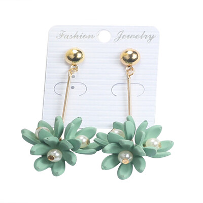 

Korean Fashion Flower Resin Petal Earrings for Women Girls Simulated Pearl Long Stick Drop Dangle Earrings Pierced Jewelry Gifts