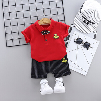 

2PcsSet Summer Baby Boys Short Sleeve Cotton Cartoon Print Tops T-shirtStriped Shorts Casual Outfits Sets