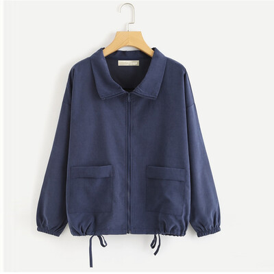 

Toponeto Fashion Women Zipper Top Blouse Lapel Leisure Long Sleeve Loose Pure Color Coat