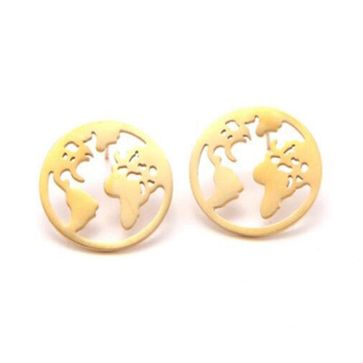 

1 Pair Fashion Creative Map Stainless Steel Stud Earring Travel Commemoration
