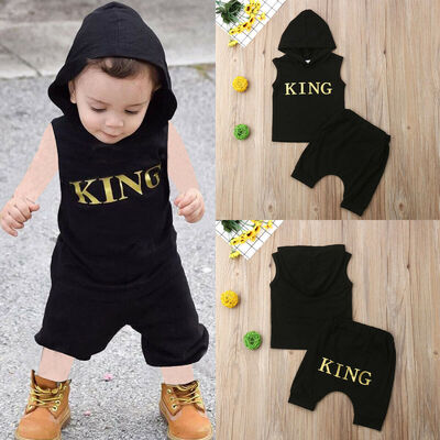 

Summer Newborn Kid Baby Boy Clothes Sleeveless Hooded TopsShorts Outfits Set