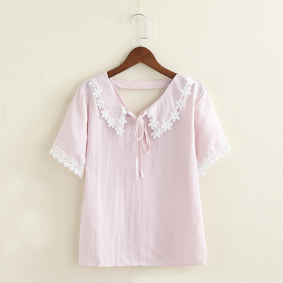 

2019 Women Shirt fresh cute doll collar loose cotton shirt White Shirt Cute Mori Girl Style For Ladies