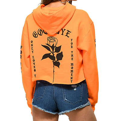 

Fashion Women Girls Fashion Crop Hoodie Casual Streetwear Long Sleeve Rose Printed Letters Cropped Sweatshirt