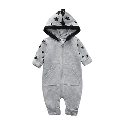 

Newborn Kid Baby Rompers Jumpsuits Baby Boy Star Printing Long Sleeve Hooded Rompers Kids Bodysuits Spring Autumn Casual Fashion