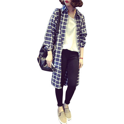 

EFINNY Autumn Women Blouses Long Sleeve Plaid Tops Girl Long Blouse Ladies Female Long Shirt