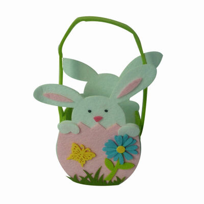 

Happy Easter Bunny Handled Bag Kids Gift Basket Party Rabbit Pouch Decoration