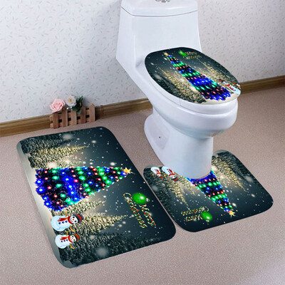 

Tailored 3PCS Christmas Bathroom Non-Slip Pedestal Rug Lid Toilet Cover Bath Mat Set