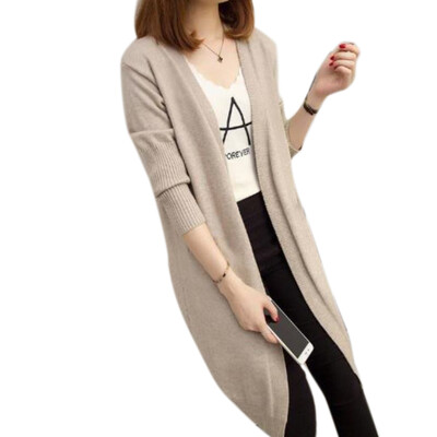 

Korean casual long knit cardigan fashion trend solid color ladies jacket loose thin V-neck casual outside take
