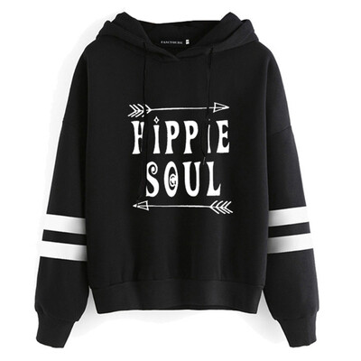 

Queenromen Unisex Hippie Soul Bus Peace Flower Women Hoodie Striped Sleeve Jumper Pullovers Hippy Gift Sweatshirt