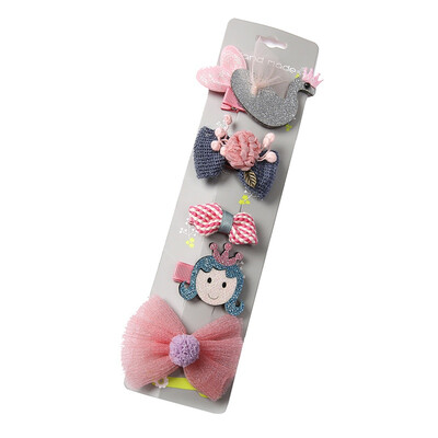 

5pcsSet New Bow Childrens Hair Clip Headwear Set Cute Baby Girl Crown Hair Accessories Barrettes Cartoon Hairpin