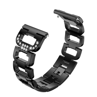 

〖Follure〗Fashion D Word Crystal Metal Watch Band Wrist Strap For Fitbit Versa BK