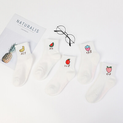 

Women Socks 5 Pairs Of Boxes Fruit Print Cotton Sweat-absorbent Tube Socks Autumn WinterWarm Socks