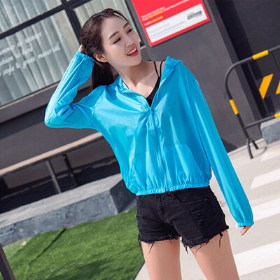 

Women Thin Long Sleeve Blouse Summer New Hooded UV Rays Protection Summer Blouse Zipper Sun Protection Tops Blusa