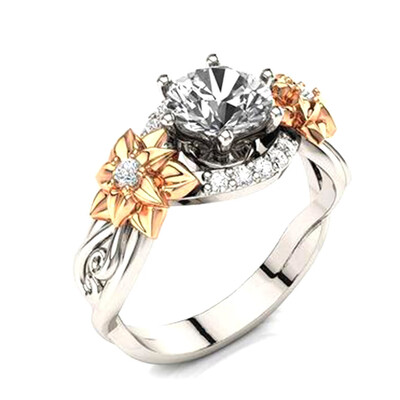 

Creative Double Color Single Cubic Zirconia Crystal Ring Female Flower Wedding Rings Jewelry