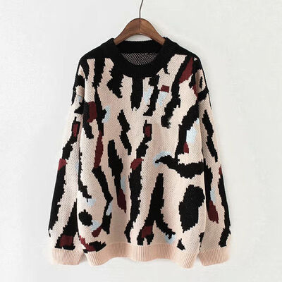 

Women Knitted Leaopard Sweater Autumn Winter Loose Pullovers Plus Size Vintage Female Casual Jumper Pull Femme
