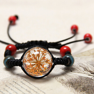 

Natural Dried Flower Bracelet For Womens Jewelry Cherry blossom Life time gem Hand-knitted national Accessories