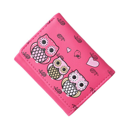 

Women Girls Cartoon Owls Pattern Faux Leather Tri-fold Mini Wallet Coin Purse
