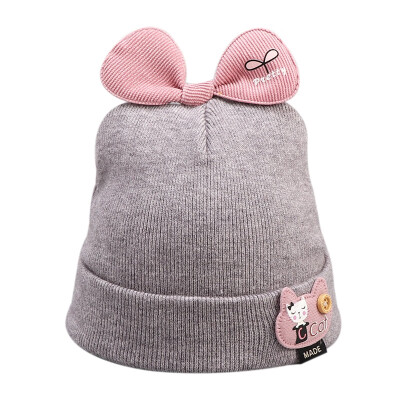 

Winter Newborn Cute Warm Kids Girls Boys Hats Baby Cartoon Hats Knitted Wool Hemming Caps With Bowknot