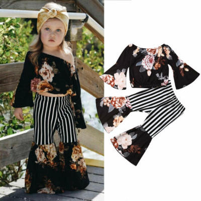 

US 2PCS Toddler Baby Girls Kid Floral Clothes T-shirt TopsLong Pants Outfit Set