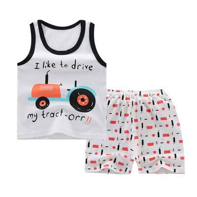 

Childrens Boys Suits Cartoon Cute Animal Cotton Baby VestShorts Two-Piece Vest Suit For 0-6 Years Old