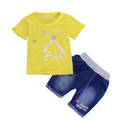 

Baby Girl Clothes Summer Children Baby Girls Casual Floral Letter Print Short Sleeve Tops T-shirtShorts Suits Costume Set