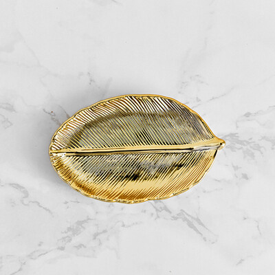 

Toponeto Gold-plated Dessert Plate Ceramic Jewelry Plate Craft Gifts Home Decoration