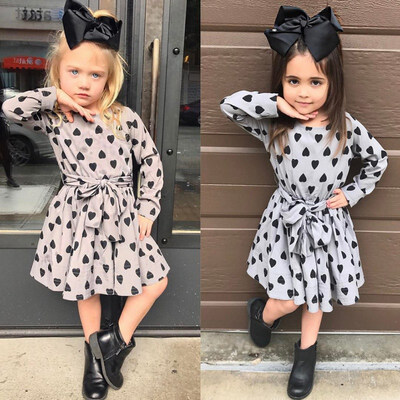 

Spring Autumn Casual Fashion Baby Girl Heart-Shaped Printing Long Sleeve Princess Dress