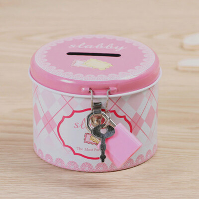 

Cylinder Design Print Piggy Bank Coin Money Saving Box W PadlockColor Send at Random