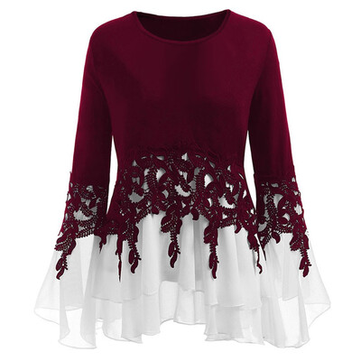 

Tailored Fashion Women Casual Plus Size Applique Chiffon V-neck Blouse Long Sleeve Tops