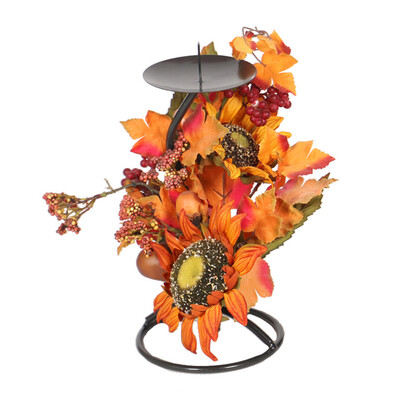 

Halloween Candle Holder Thanksgiving Candlestick With Artificial Maple Leaf Sunflower