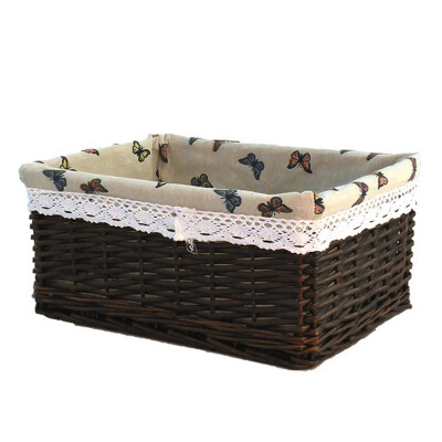 

Rattan Storage Basket With Linen Cloth Household DIY Hand Woven Storage Basket Portable