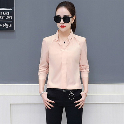 

Summer Women Chiffon Blouse Shirts Ladies White Elegant Sexy V-neck Blouse Long Sleeve Shirt Female Office Shirt