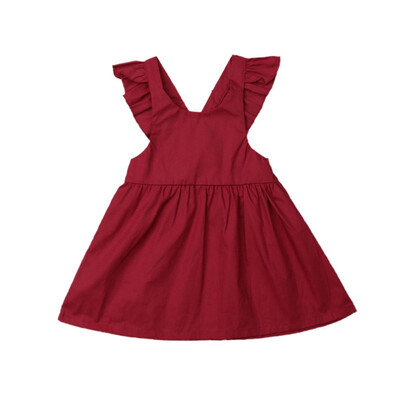 

Summer Casual Baby Girls Flare Sleeve Solid Print Dress Kids Toddler Sleeveless Pageant Sundress Cute Dress 3-7Y