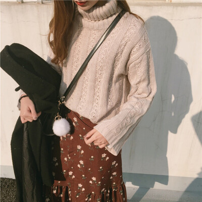 

2019 Women Sweater casual solid turtleneck female pullover flare sleeve warm soft spring autumn winter knitted