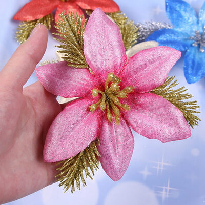 

New 3Pcs Artificial Christmas Flowers Glitter Fake Flowers Merry Christmas Tree Decorations Gift Xmas Ornament 57In
