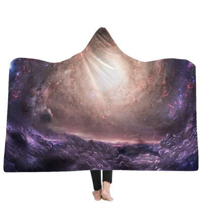 

Starry Sky Art Hooded Blanket for Adults Sherpa Fleece Psychedelic Cat 3d Print Microfiber Wearable Blanket on Bed Sofa