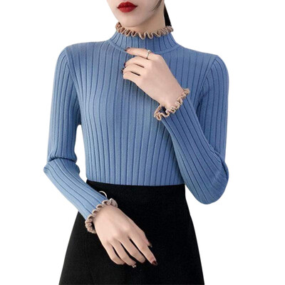 

Autumn Fashion Slim Solid Color Sweaters Ribbed Knitted Pullovers Winter Warm Half Turtleneck Women Sweater Female Jumper