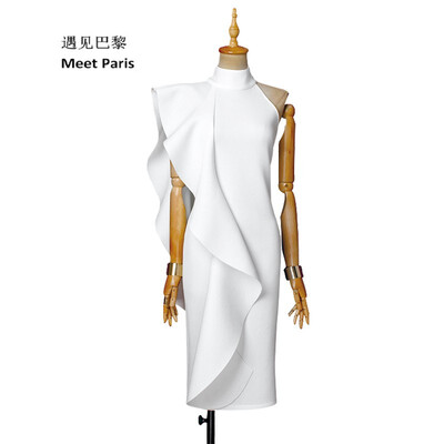 

Sexy Sleeveless Ruffled Turtleneck Off-Shoulder Slim Fit Hip Dress
