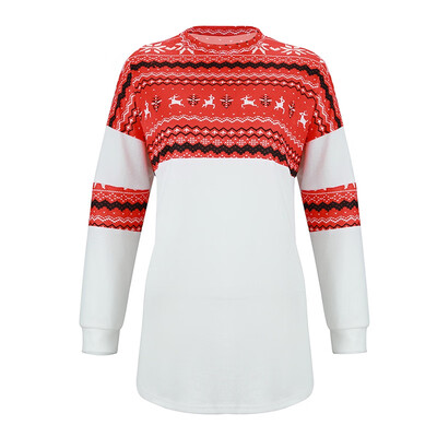 

Autumn New Women Sweater Christmas Snowflake Knit Top Stitching Long-sleeved Loose Bottoming Ladies Sweater