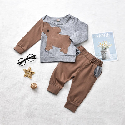 

Newborn Infant Toddler Baby Boys Long Sleeve Pullover Sweatshirt Tops Long Pants Tracksuit Elephant Cotton Outfit Set