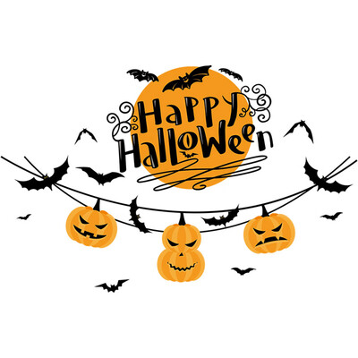 

Happy Halloween Wall Decals Pumpkins Spooky Cemetery Witch&Bats Tomb Wall Stickers for Halloween Decoration