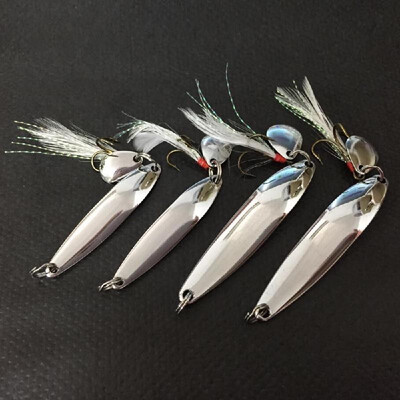 

Lixada 4pcs Metal Fishing Lure Hard Baits Sequins Spoon Noise Paillette with FeatherTreble Hook 571013g