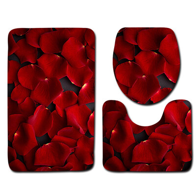 

〖Follure〗3PCS Valentines Day Pattern Non Slip Toilet Seat Cover Rug Bathroom Set Decor