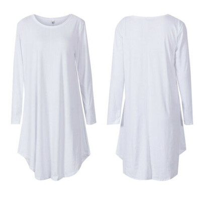 

Women Long Sleeve Casual Loose T-Shirt Long Blouse Tops Mini Short Dress Autumn