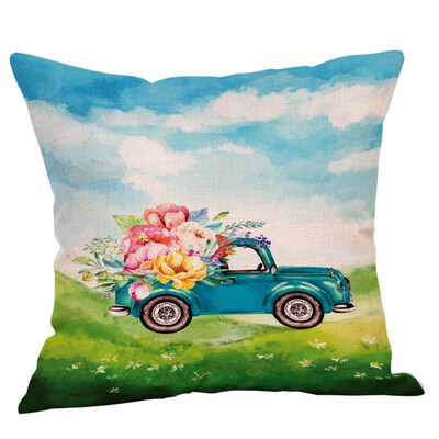 

Christmas Car Pattern Printed Pillow Cover Cotton Linen Cushion Cover Holiday Decorative Throw Pillow Case Sofa Car Home Decor