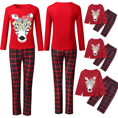 

Tailored Christmas Women Mom Cartoon Letter TopLattice Pants Xmas Family Clothes Pajamas