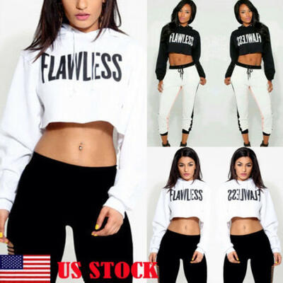

US Women Hoodie Sweatshirt Jumper Sweater Crop Top Coat Sports Pullover Tops NEW