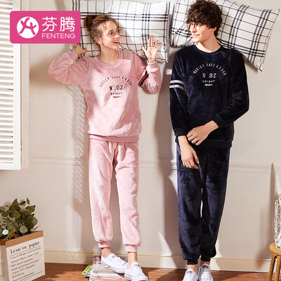 

Fenton coral fleece couple models mens pajamas 2018 autumn&winter new fashion sleeves casual long-sleeved home service L97410452 Baolan L